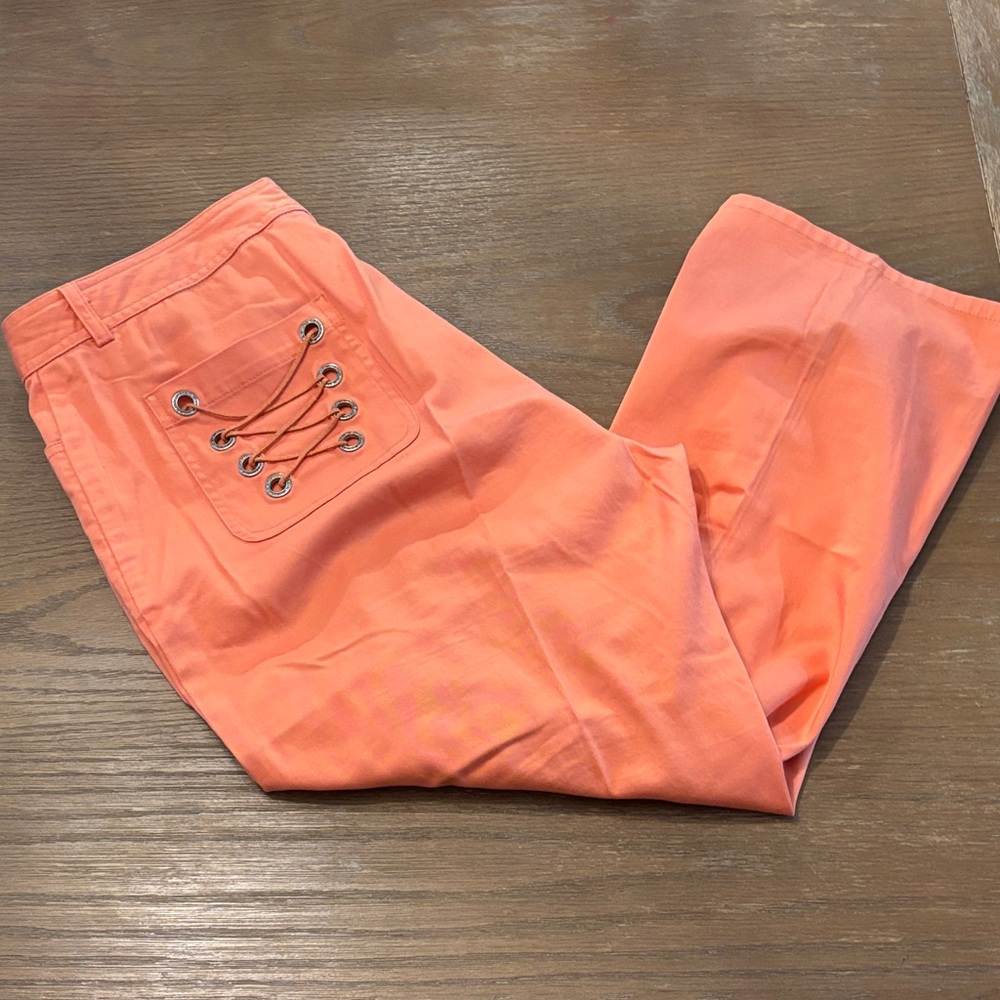 New York Transit Peach Lace-Up Cropped Pants